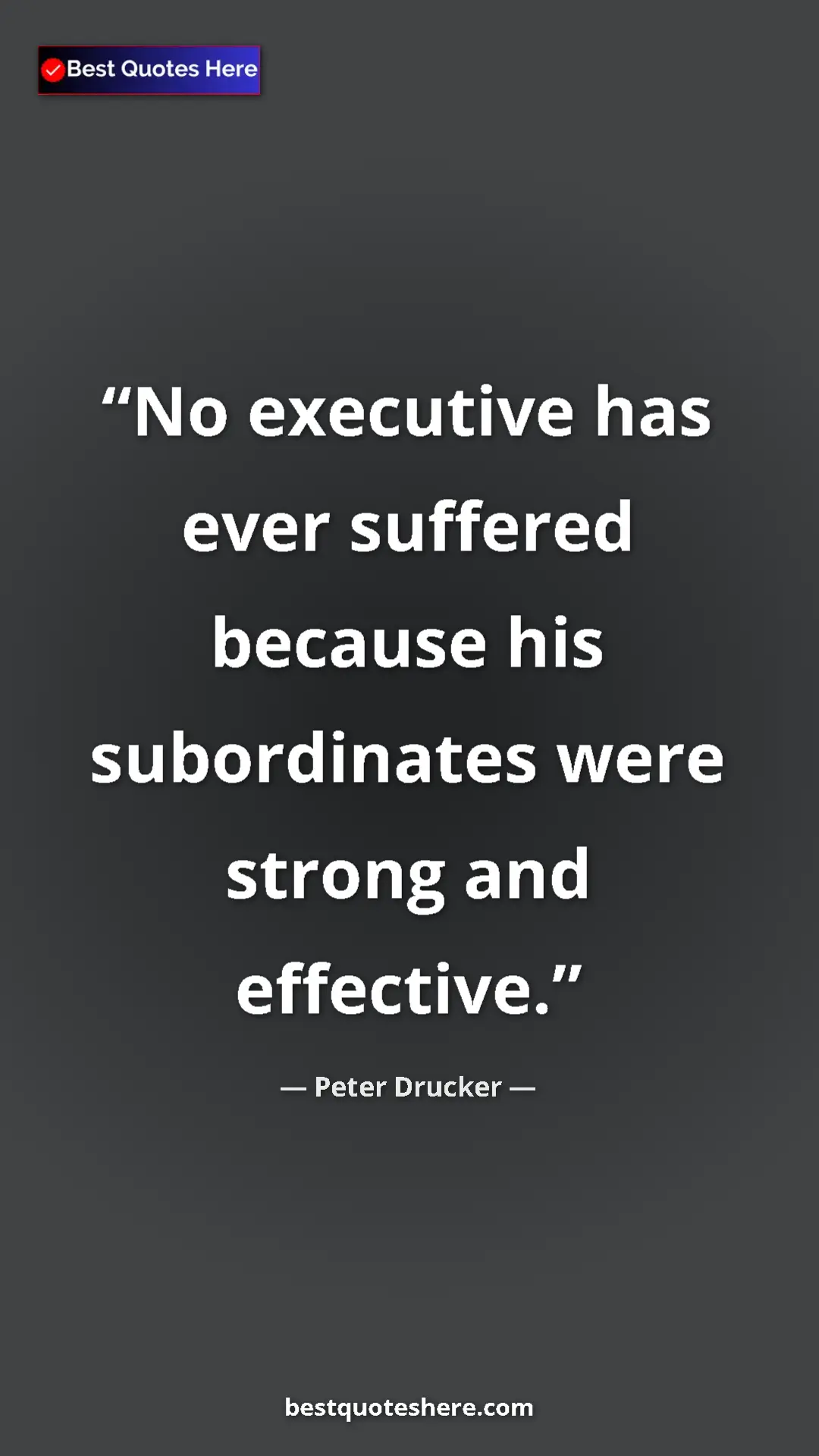 Pinterest quote poster by Peter Drucker: "No executive has ever suffered because his subordinates..."