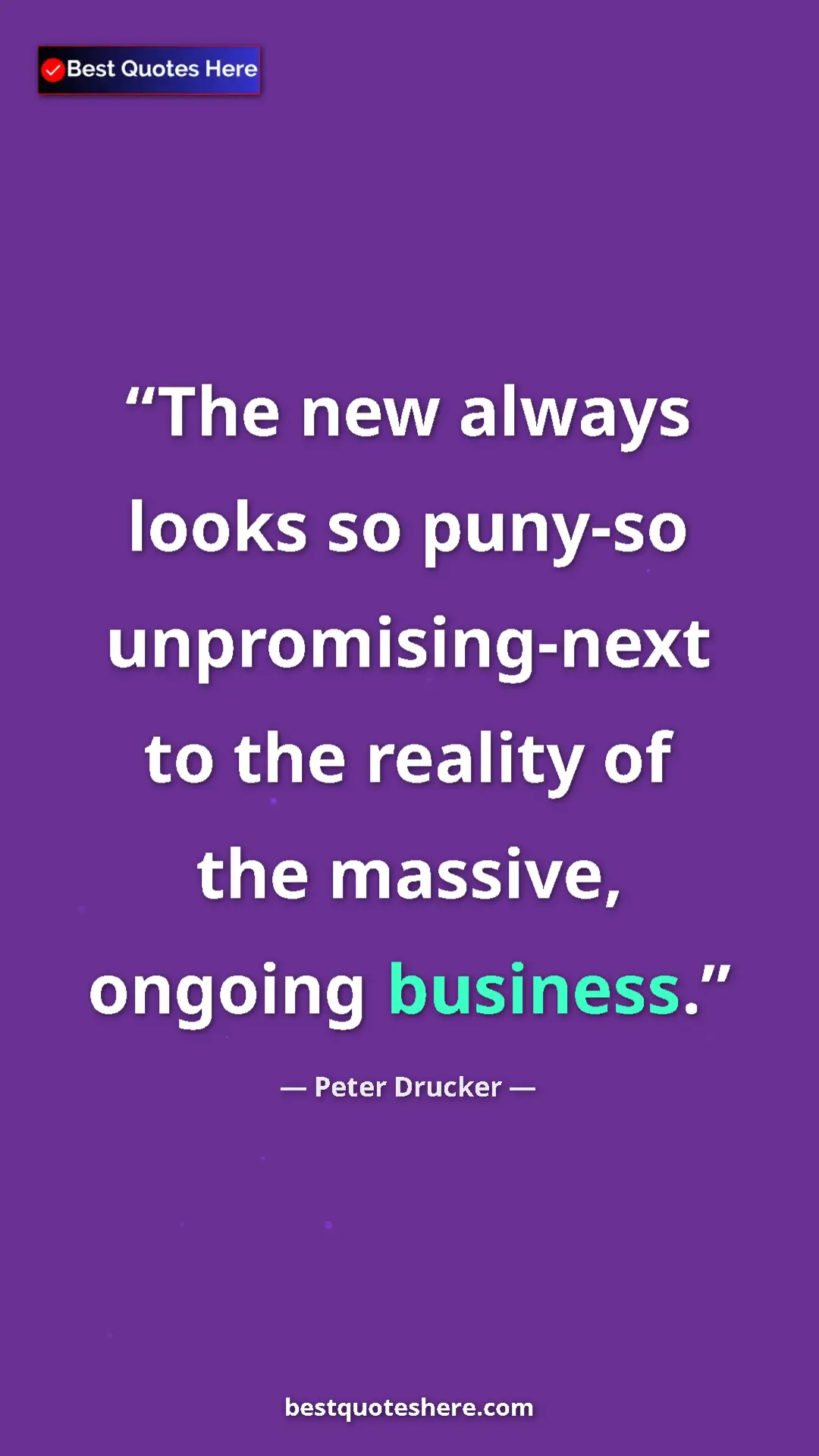 Pinterest quote poster by Peter Drucker: "The new always looks so puny-so unpromising-next to the..."