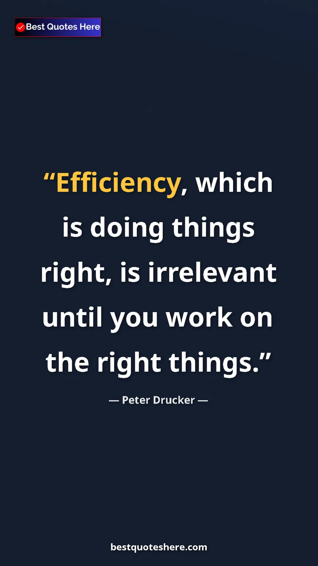 Pinterest quote poster by Peter Drucker: "Efficiency, which is doing things right, is irrelevant..."