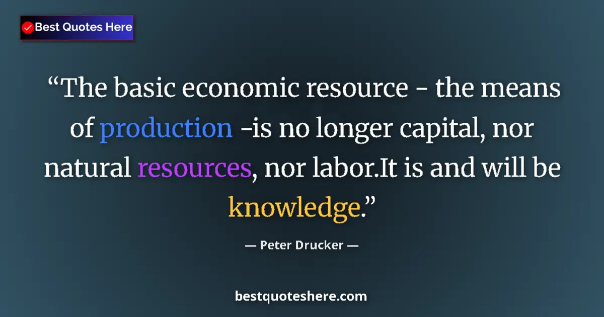 Quote by Peter Drucker: The basic economic resource - the means of production -is no longer capital, nor natural resources, ...