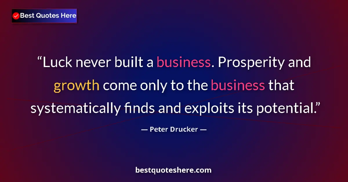 Quote by Peter Drucker: Luck never built a business. Prosperity and growth come only to the business that systematically fin...