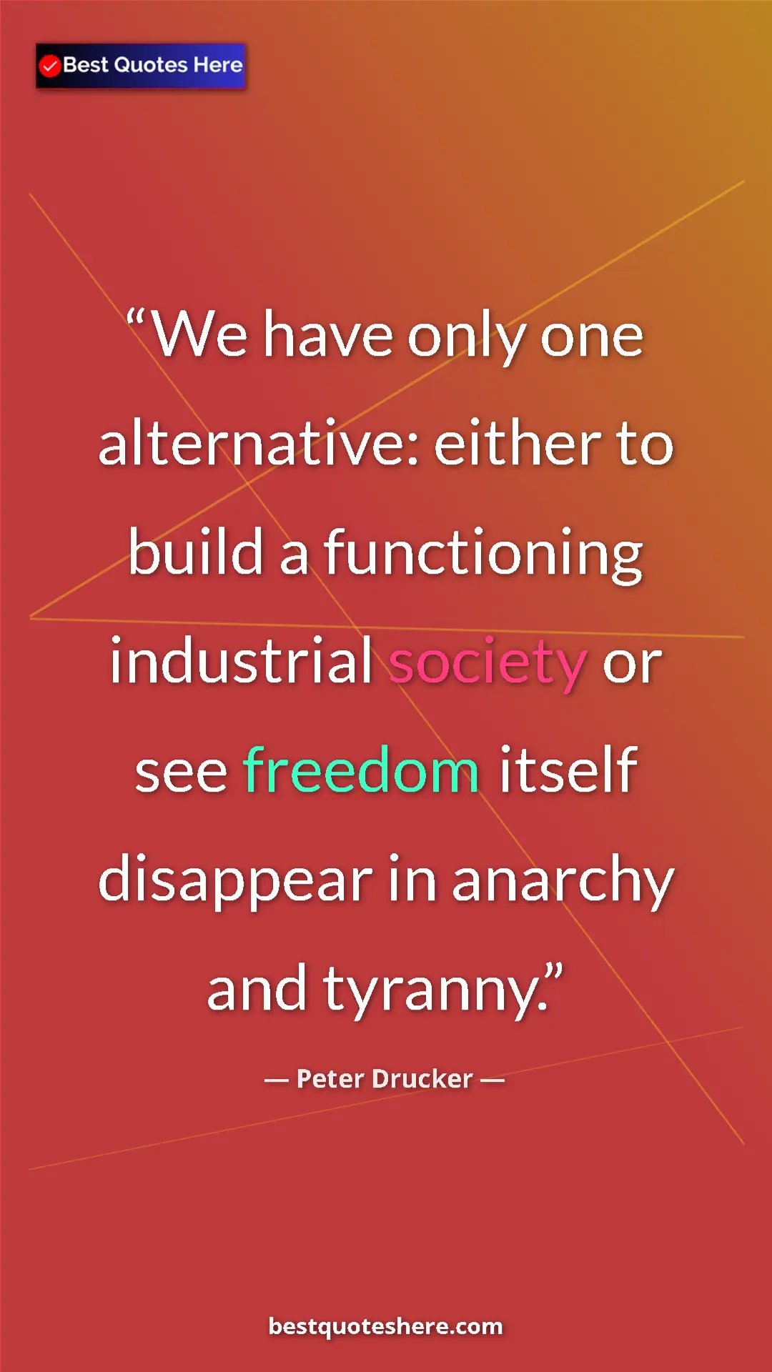 Pinterest quote poster by Peter Drucker: "We have only one alternative: either to build a functioning..."