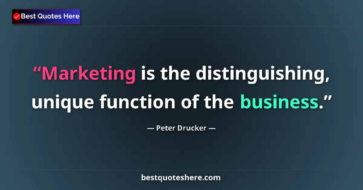 Quote by Peter Drucker: Marketing is the distinguishing, unique function o
