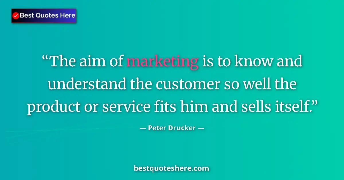 Quote by Peter Drucker: The aim of marketing is to know and understand the customer so well the product or service fits him ...