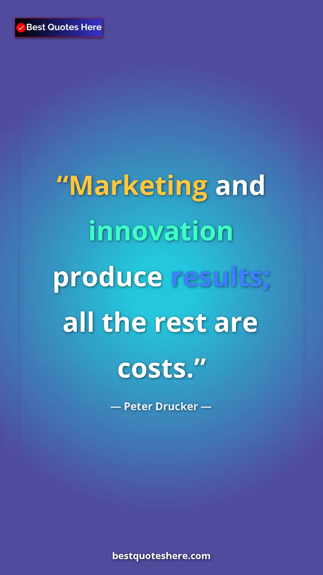 Pinterest quote poster by Peter Drucker: "Marketing and innovation produce results; all the rest are..."