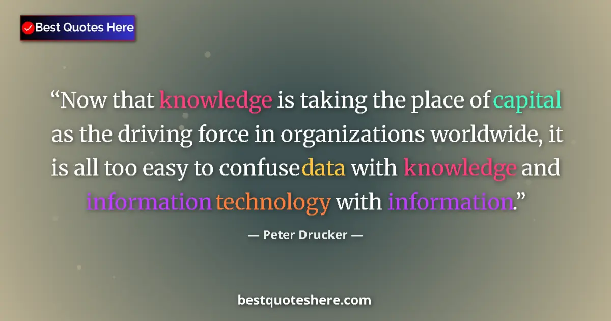 Quote by Peter Drucker: Now that knowledge is taking the place of capital as the driving force in organizations worldwide, i...