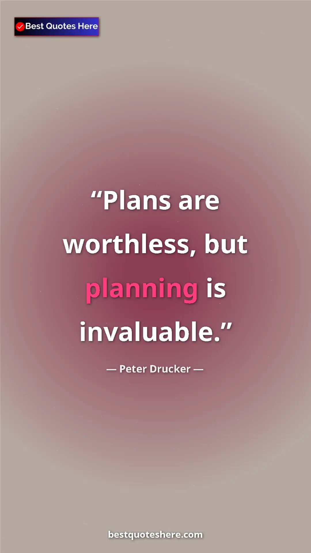 Pinterest quote poster by Peter Drucker: "Plans are worthless, but planning is invaluable."