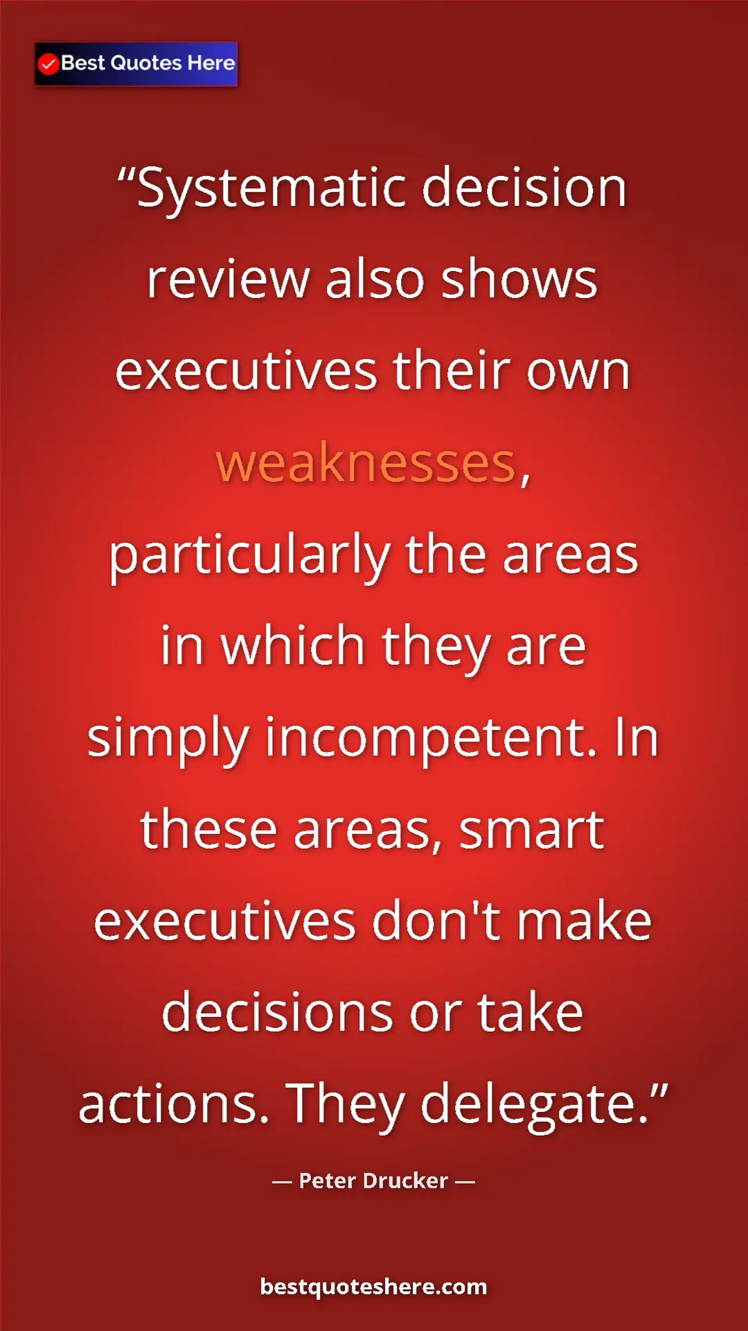 Pinterest quote poster by Peter Drucker: "Systematic decision review also shows executives their own w"