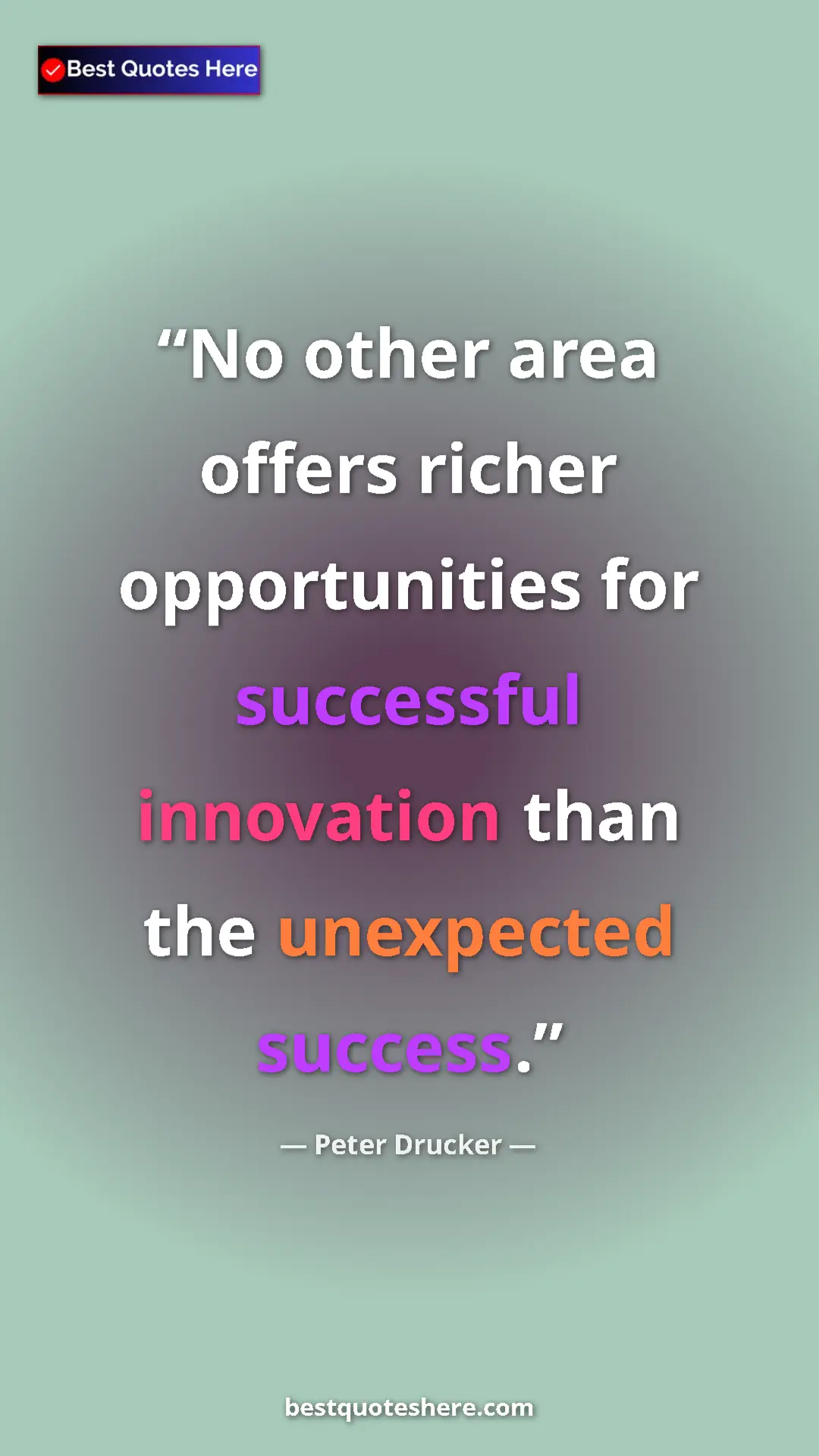 Pinterest quote poster by Peter Drucker: "No other area offers richer opportunities for successful inn"
