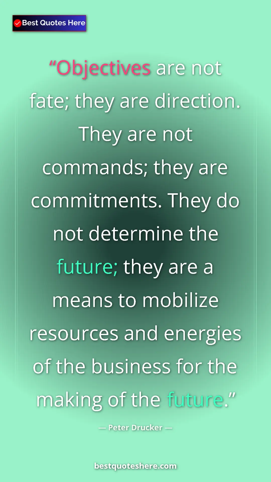 Pinterest quote poster by Peter Drucker: "Objectives are not fate; they are direction. They are not co"