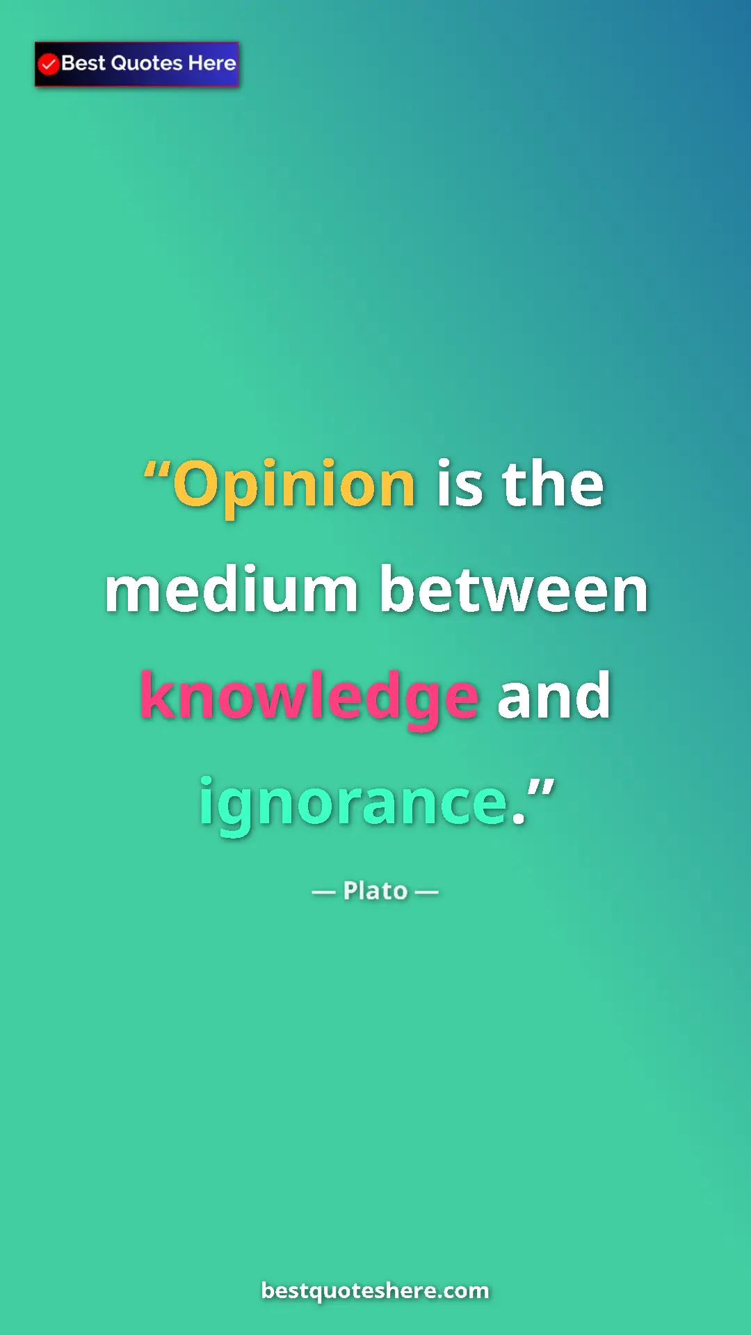 Pinterest quote poster by Plato: "Opinion is the medium between knowledge and ignorance."