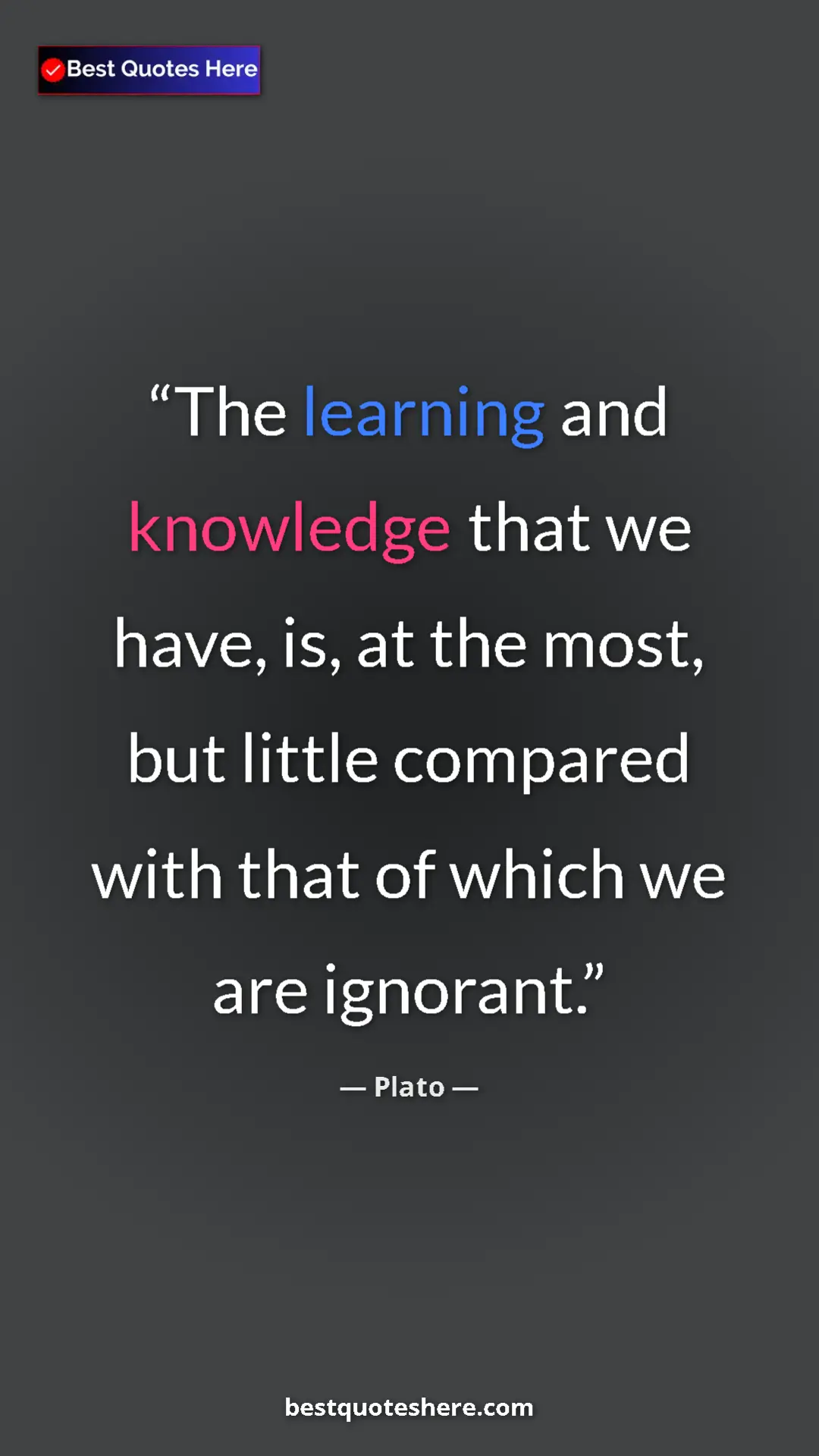 Pinterest quote poster by Plato: "The learning and knowledge that we have, is, at the most,..."