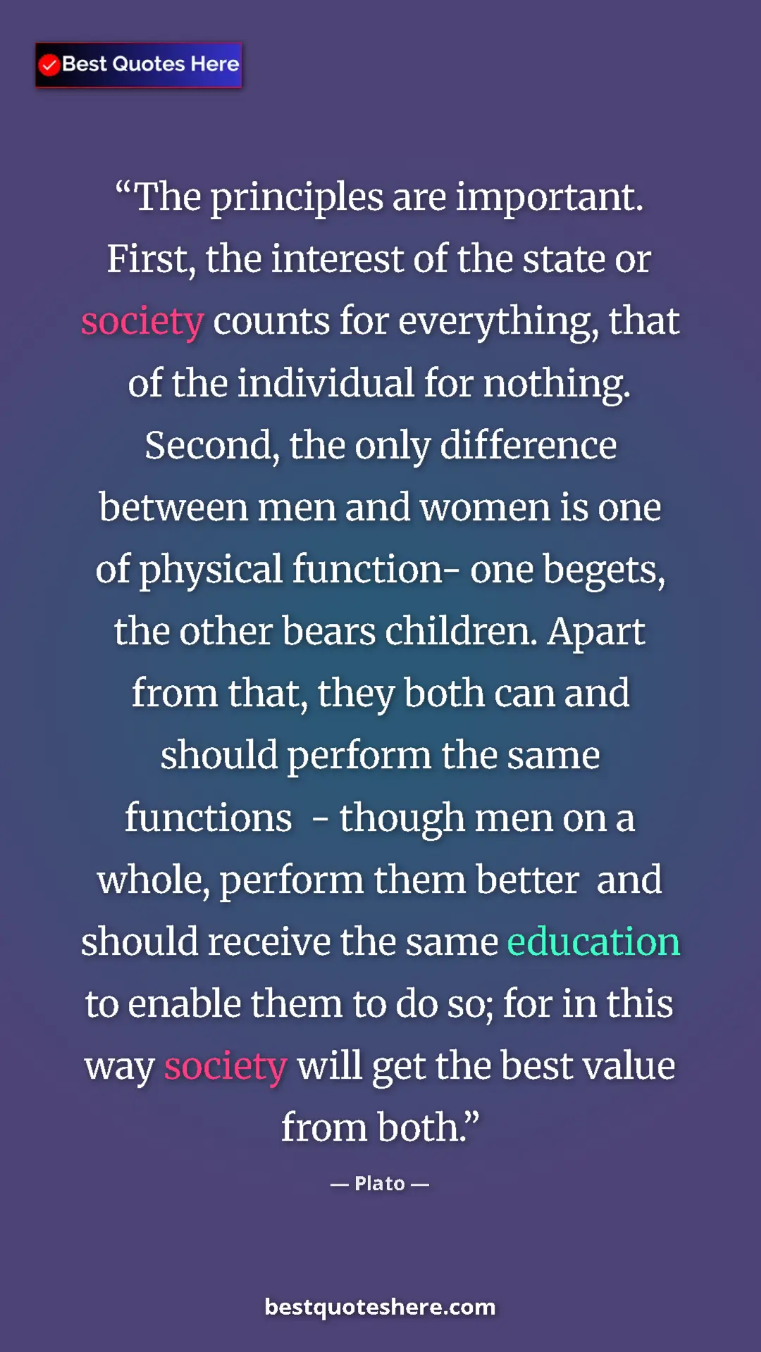 Pinterest quote poster by Plato: "The principles are important. First, the interest of the..."