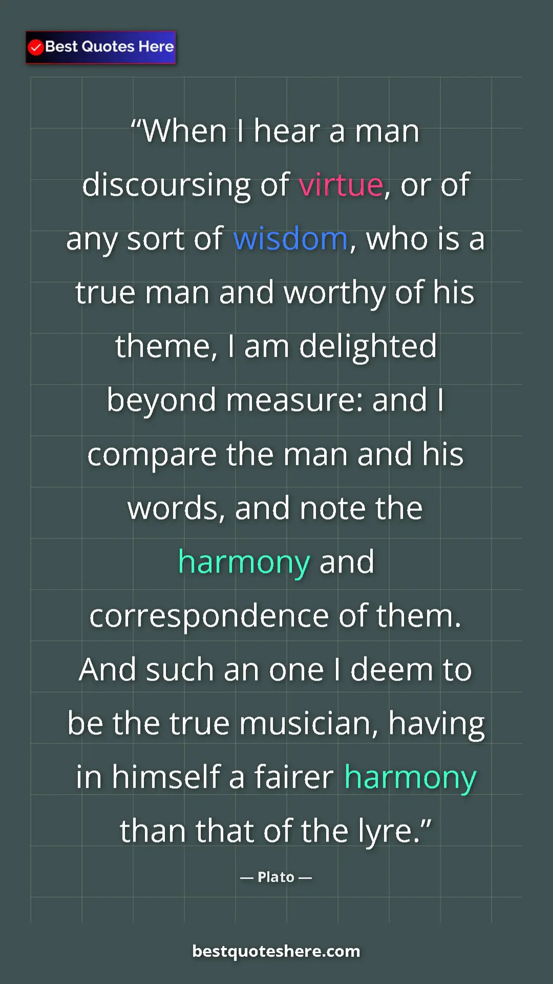 Pinterest quote poster by Plato: "When I hear a man discoursing of virtue, or of any sort of..."