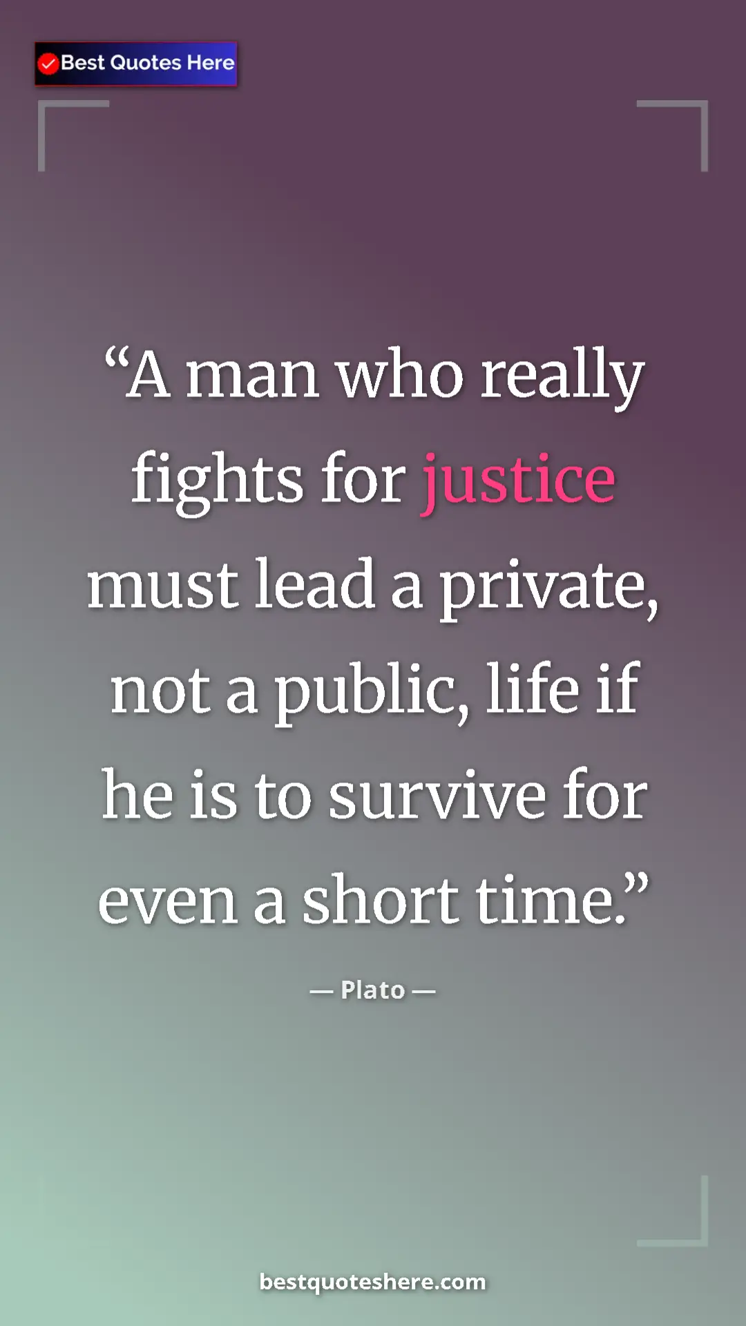 Pinterest quote poster by Plato: "A man who really fights for justice must lead a private,..."