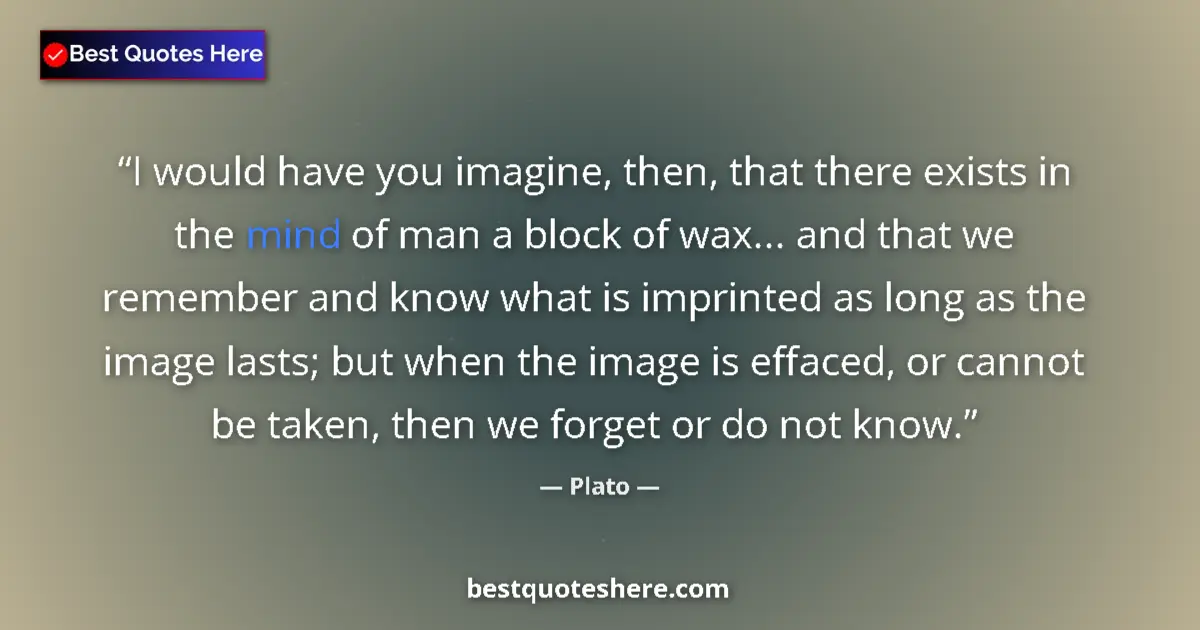 Quote by Plato: I would have you imagine, then, that there exists in the mind of man a block of wax... and that we r...