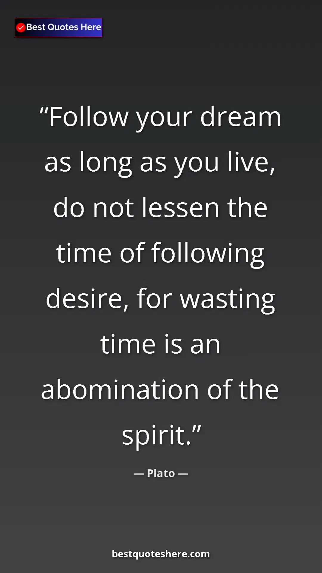Pinterest quote poster by Plato: "Follow your dream as long as you live, do not lessen the..."