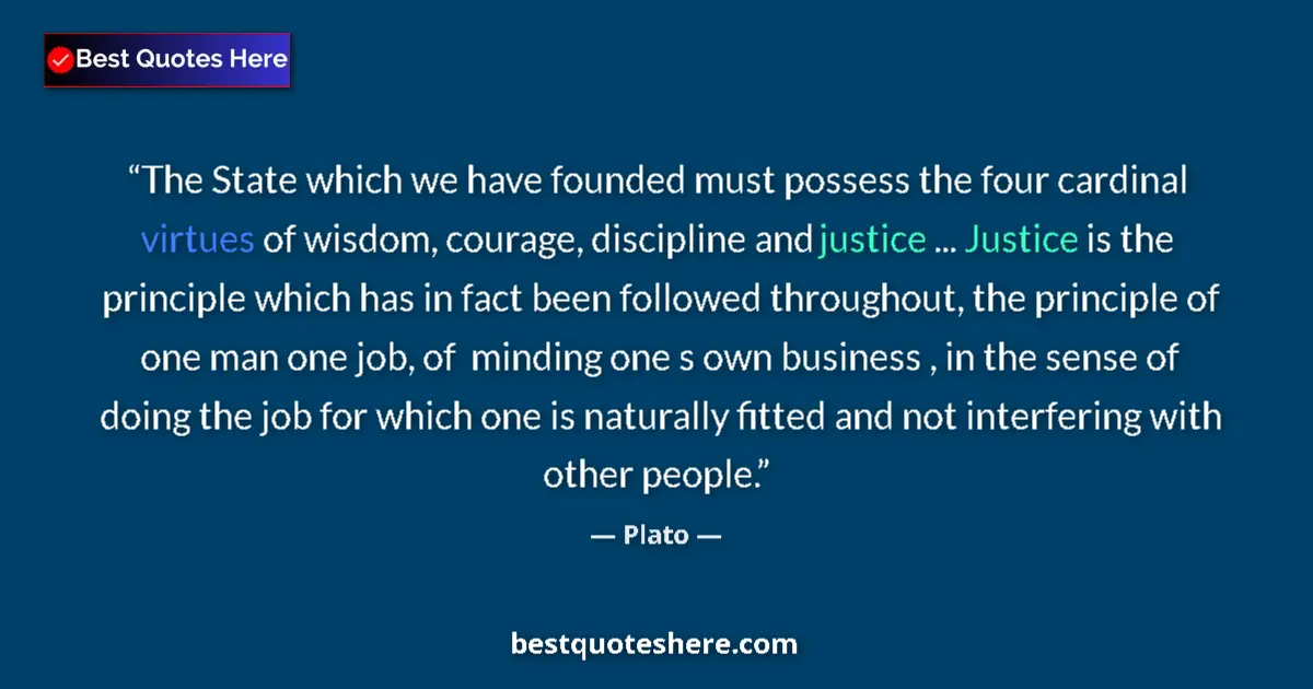Quote by Plato: The State which we have founded must possess the four cardinal virtues of wisdom, courage, disciplin...