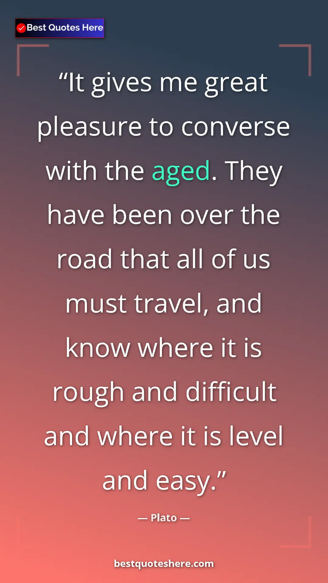 Pinterest quote poster by Plato: "It gives me great pleasure to converse with the aged. They..."