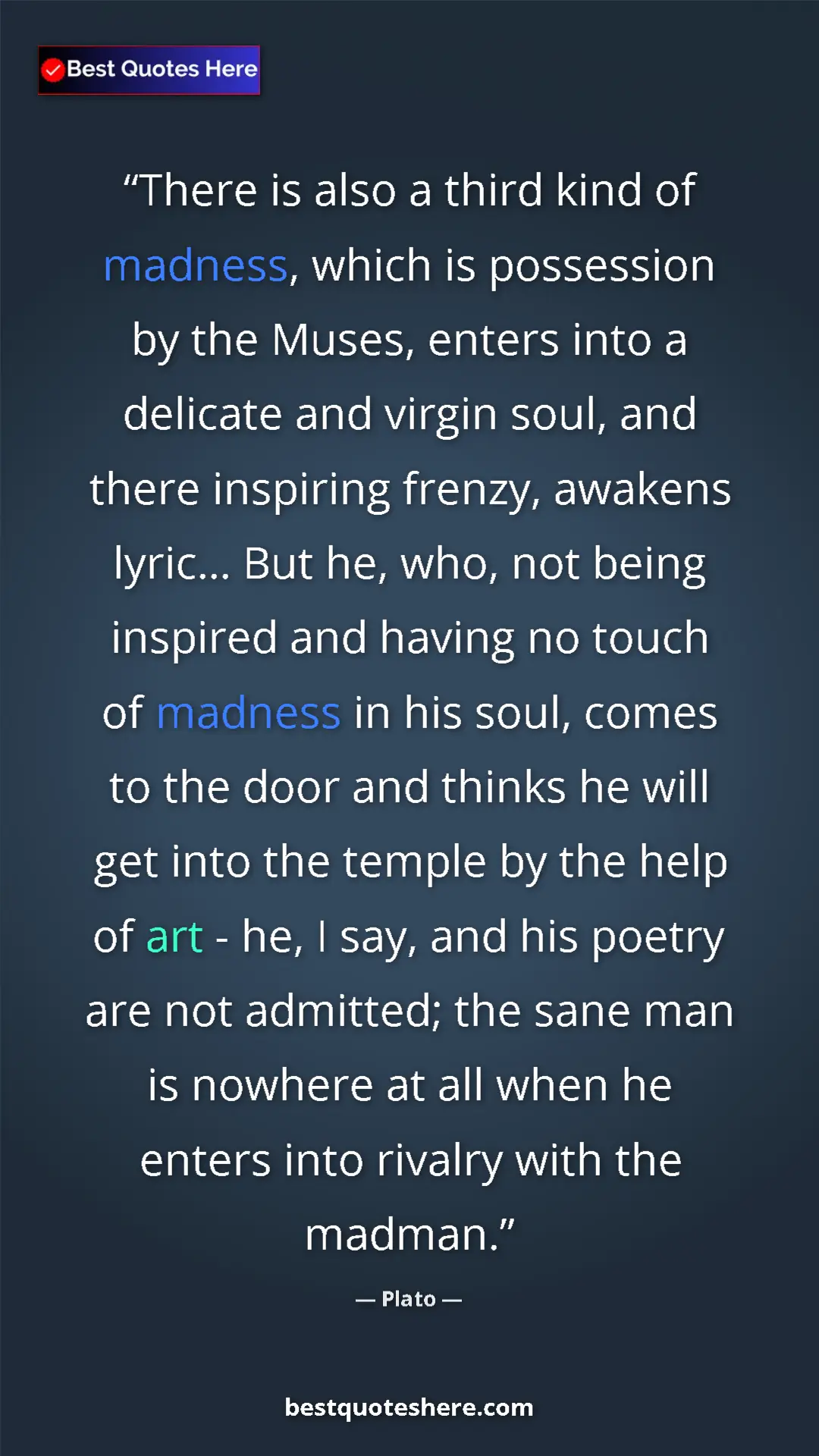 Pinterest quote poster by Plato: "There is also a third kind of madness, which is possession..."