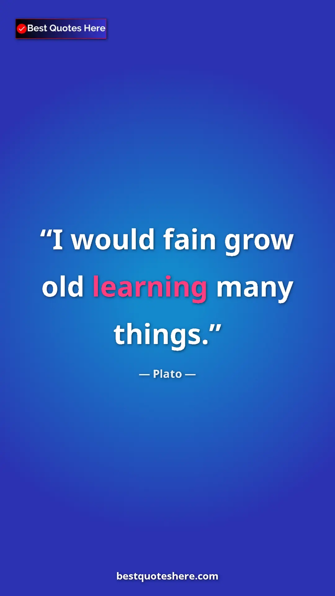 Pinterest quote poster by Plato: "I would fain grow old learning many things."