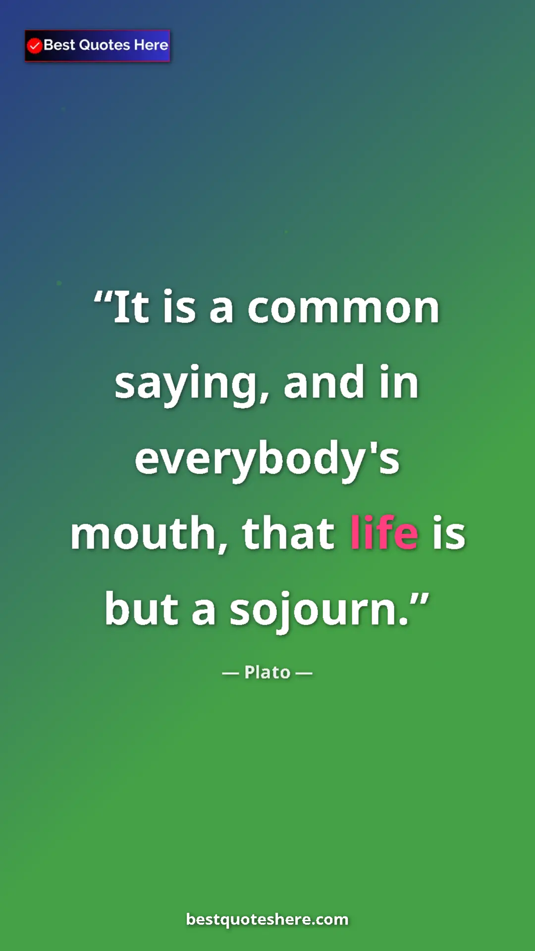 Pinterest quote poster by Plato: "It is a common saying, and in everybody's mouth, that life..."