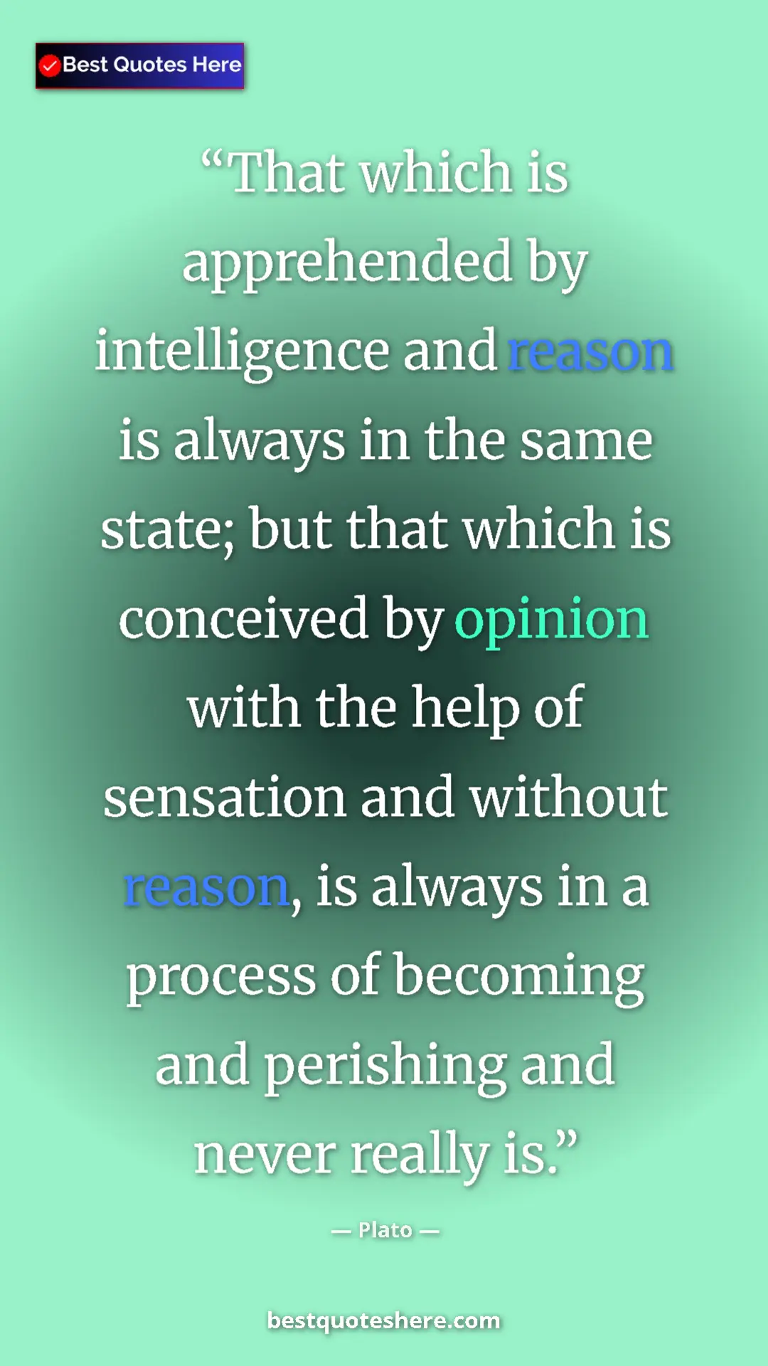 Pinterest quote poster by Plato: "That which is apprehended by intelligence and reason is..."