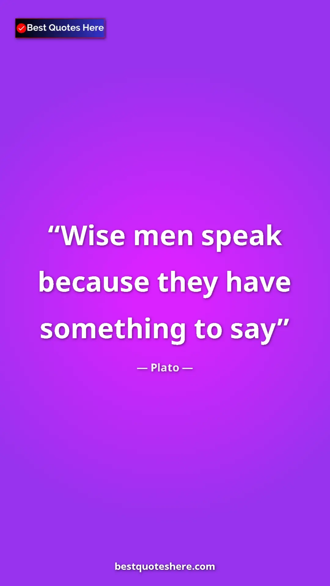 Pinterest quote poster by Plato: "Wise men speak because they have something to say"