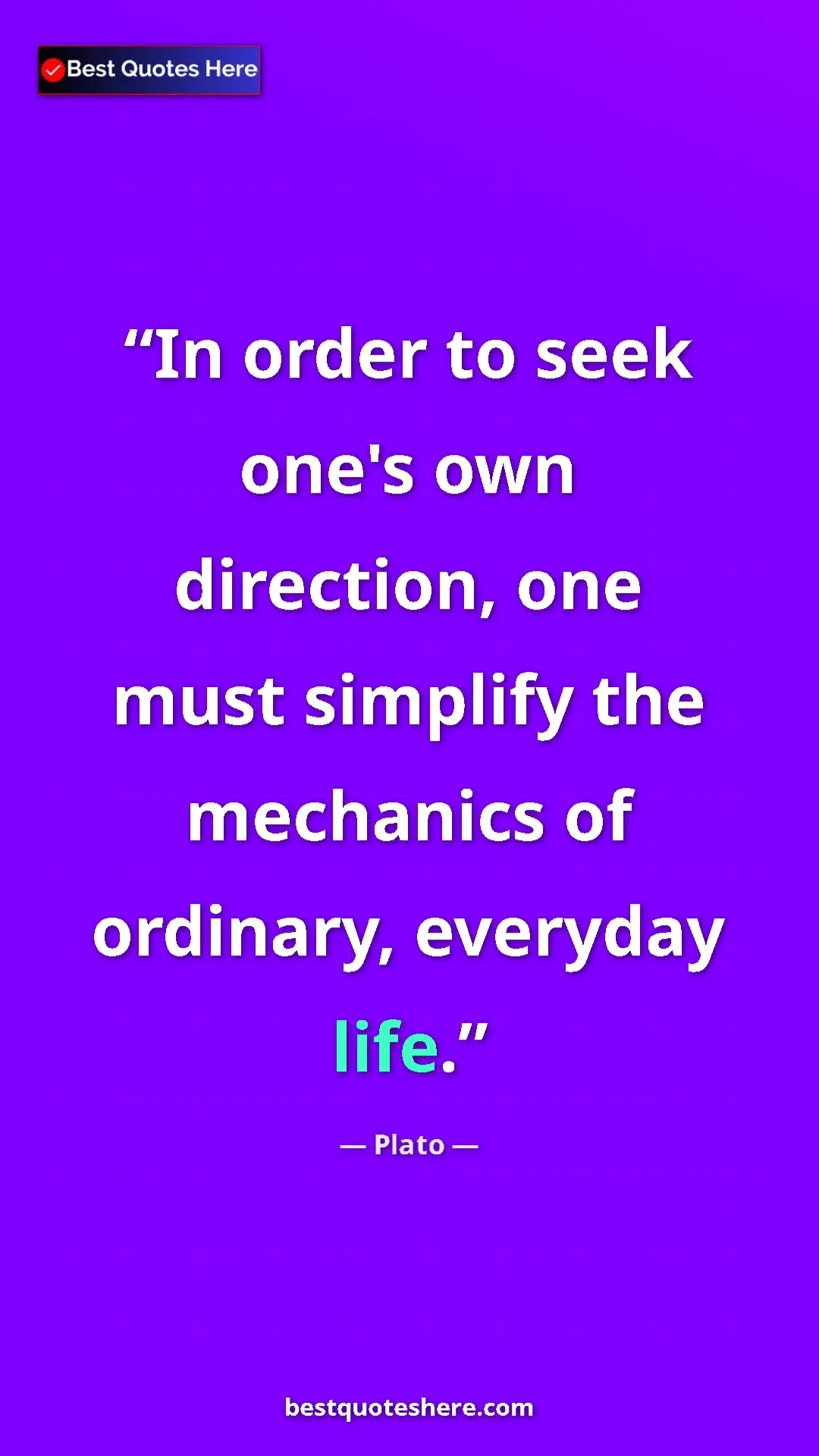 Pinterest quote poster by Plato: "In order to seek one's own direction, one must simplify the..."