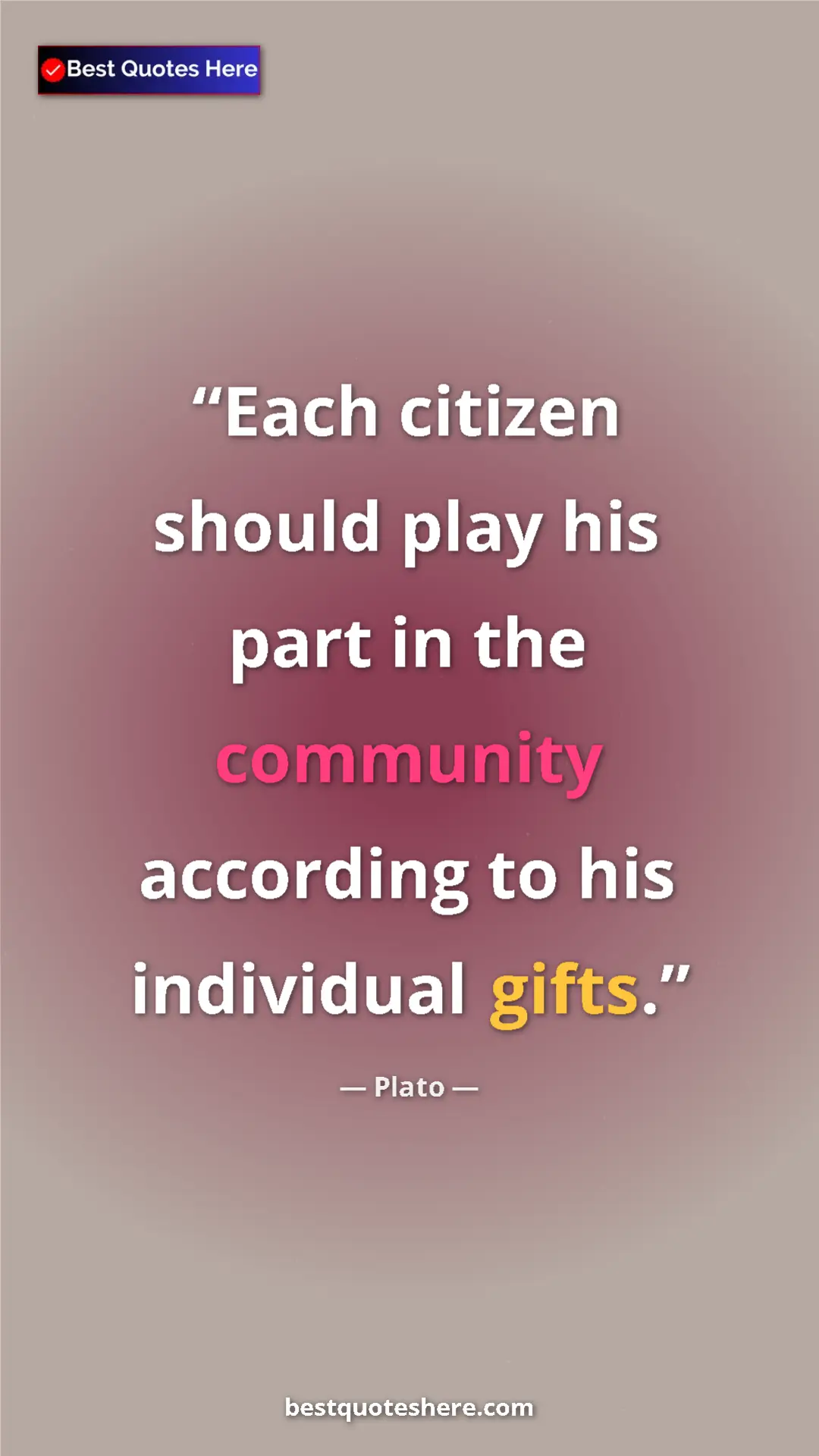 Pinterest quote poster by Plato: "Each citizen should play his part in the community..."