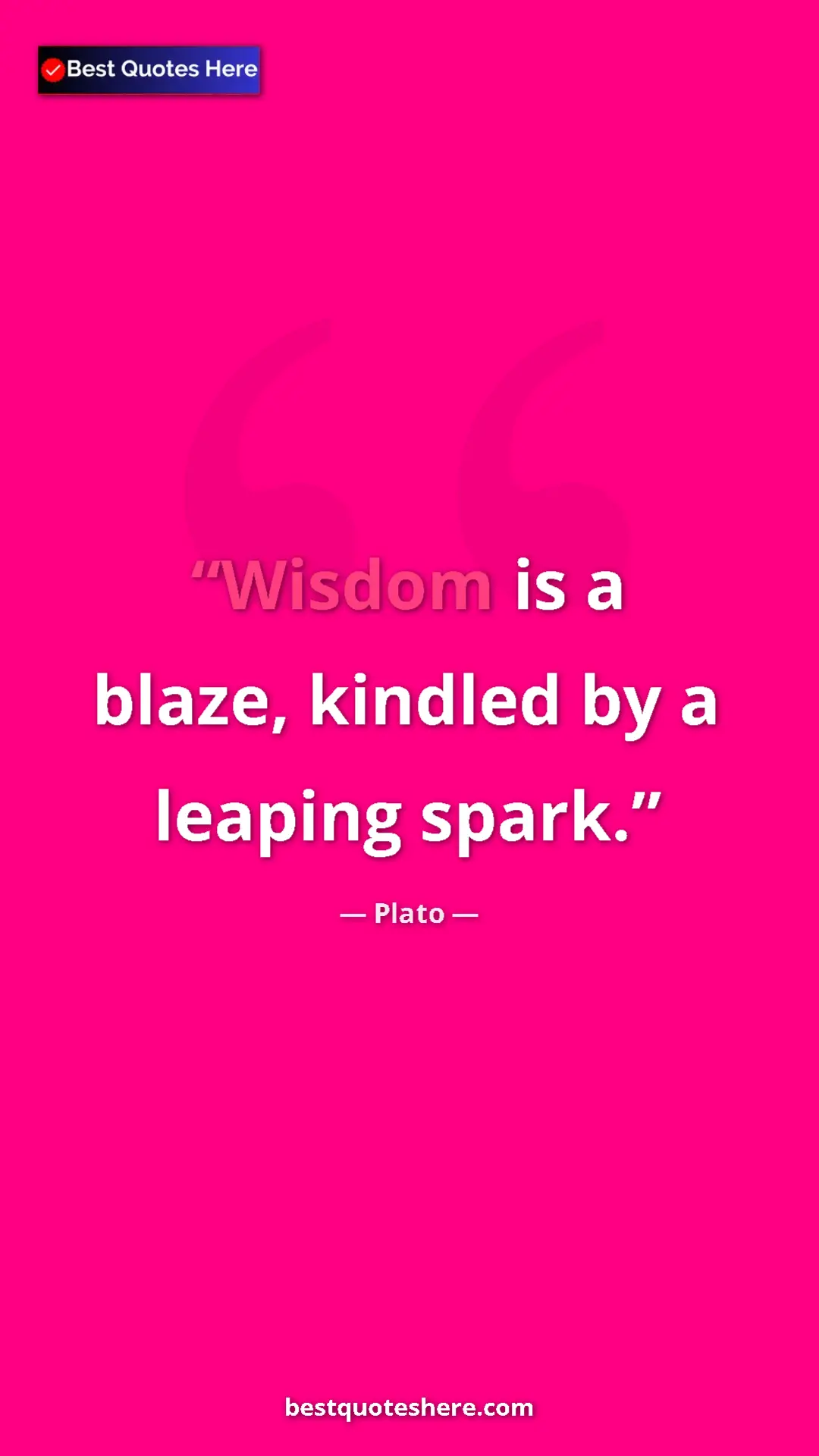 Pinterest quote poster by Plato: "Wisdom is a blaze, kindled by a leaping spark."