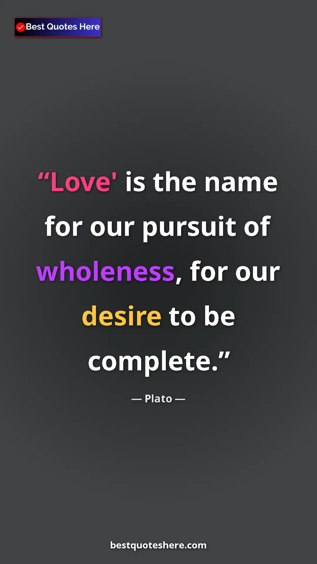 Pinterest quote poster by Plato: "Love' is the name for our pursuit of wholeness, for our desi"