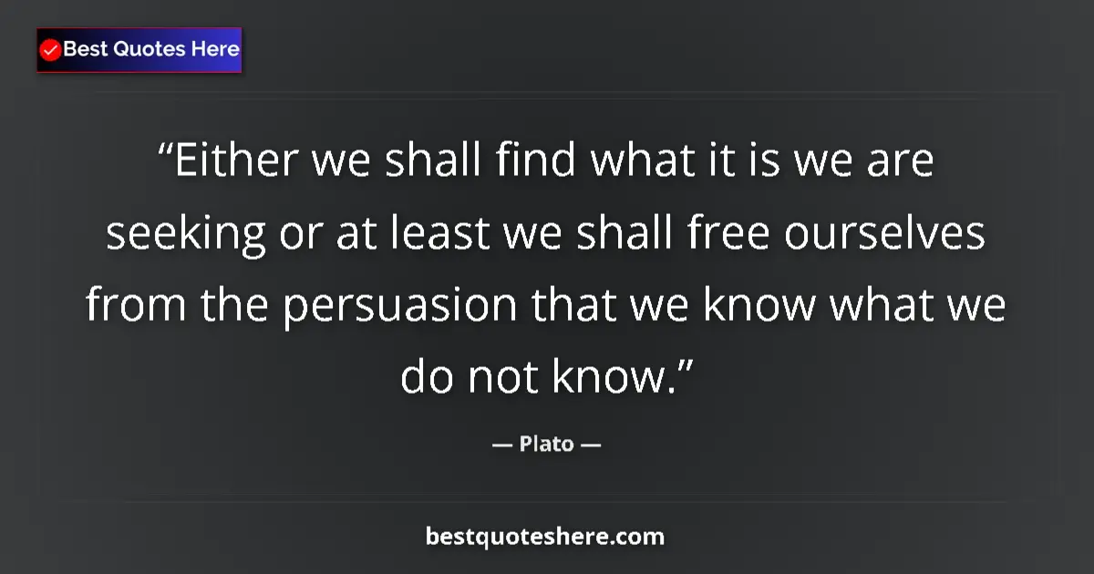 Quote by Plato: Either we shall find what it is we are seeking or at least we shall free ourselves from the persuasi...