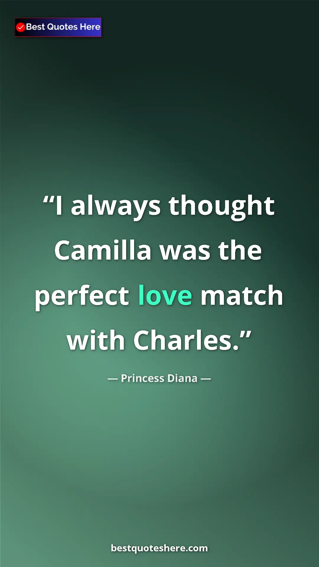 Pinterest quote poster by Princess Diana: "I always thought Camilla was the perfect love match with..."