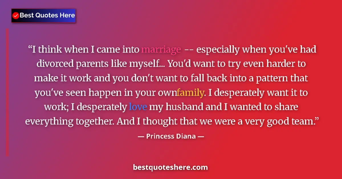 Quote by Princess Diana: I think when I came into marriage -- especially when you've had divorced parents like myself... You'...