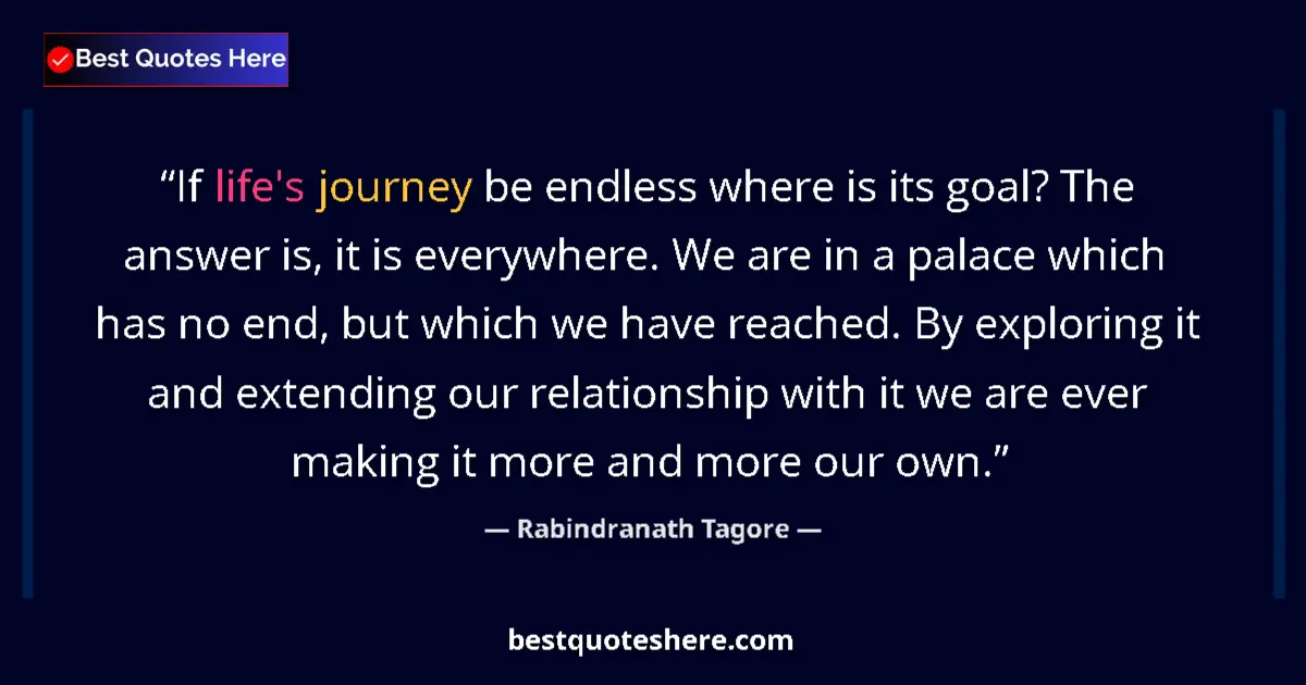 Quote by Rabindranath Tagore: If life's journey be endless where is its goal? Th