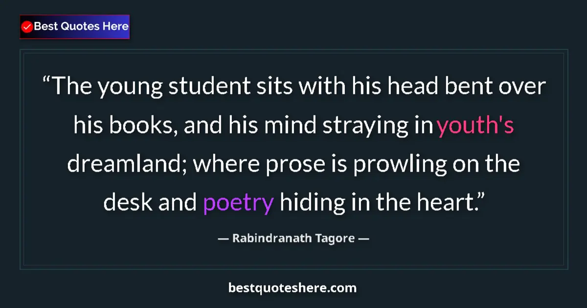 Quote by Rabindranath Tagore: The young student sits with his head bent over his