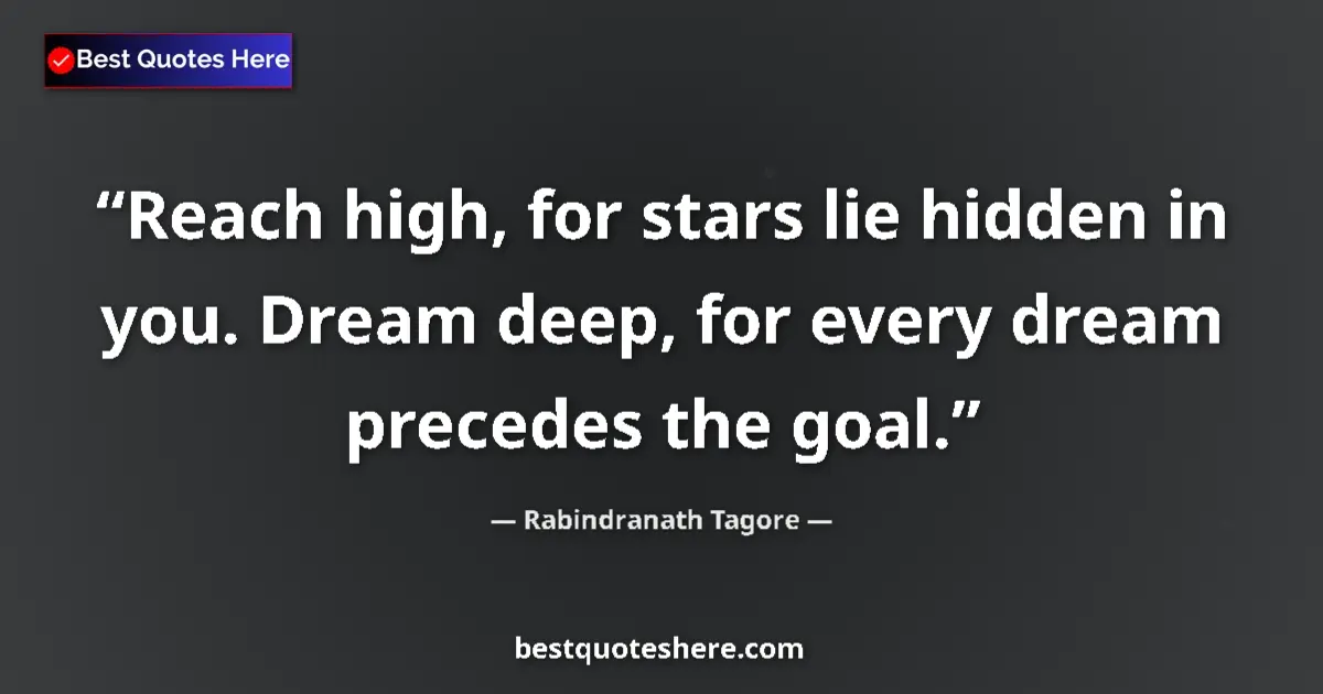 Quote by Rabindranath Tagore: Reach high, for stars lie hidden in you. Dream dee