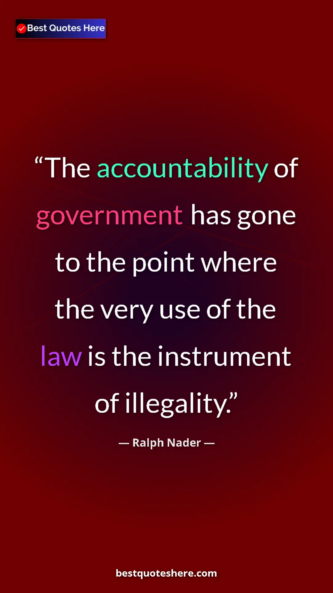 Ralph Nader Quote Card: "The accountability of government has gone to the point..." Pinterest quote poster by Ralph Nader: "The accountability of government has gone to the point..."