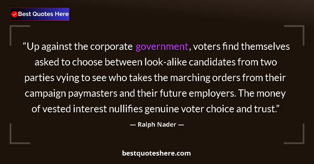 Quote by Ralph Nader: Up against the corporate government, voters find themselves asked to choose between look-alike candi...