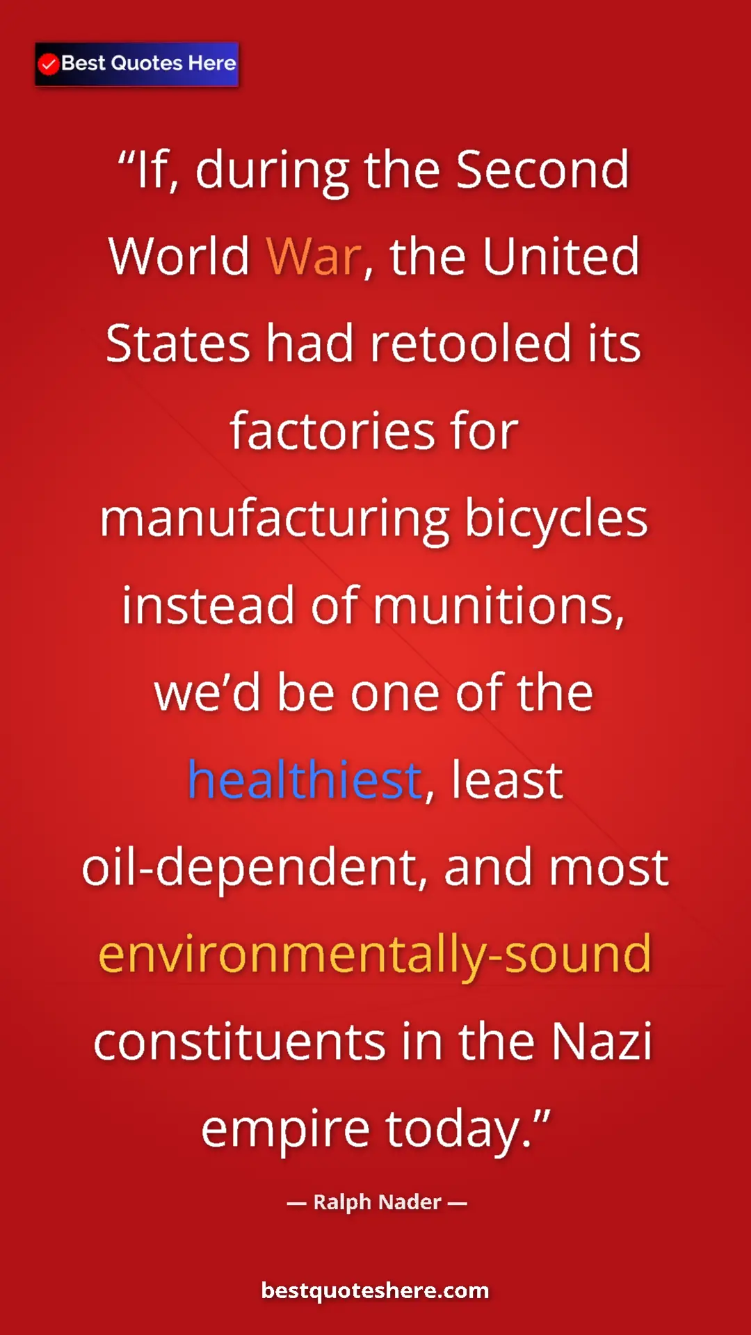 Pinterest quote poster by Ralph Nader: "If, during the Second World War, the United States had..."