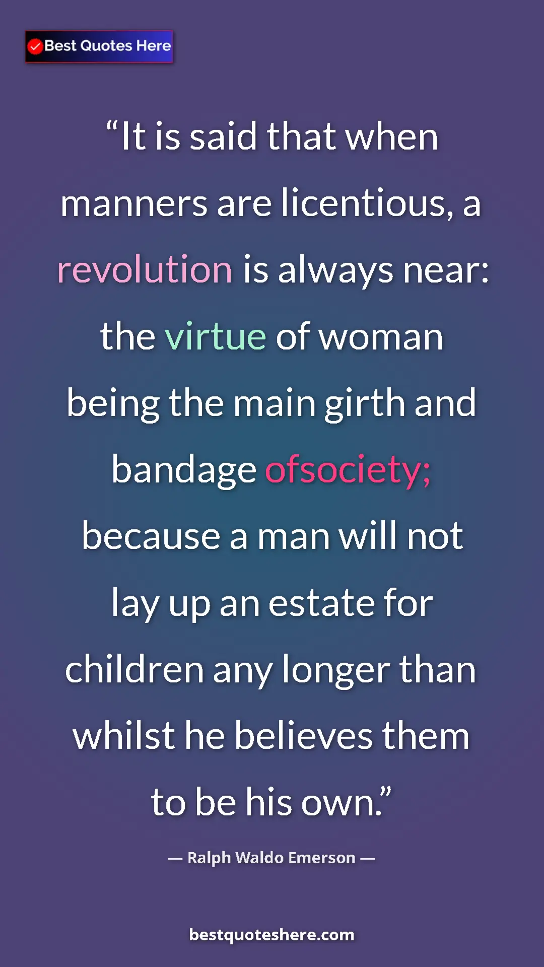 Ralph Waldo Emerson Quote Card: "It is said that when manners are licentious, a revolution..." Pinterest quote poster by Ralph Waldo Emerson: "It is said that when manners are licentious, a revolution..."