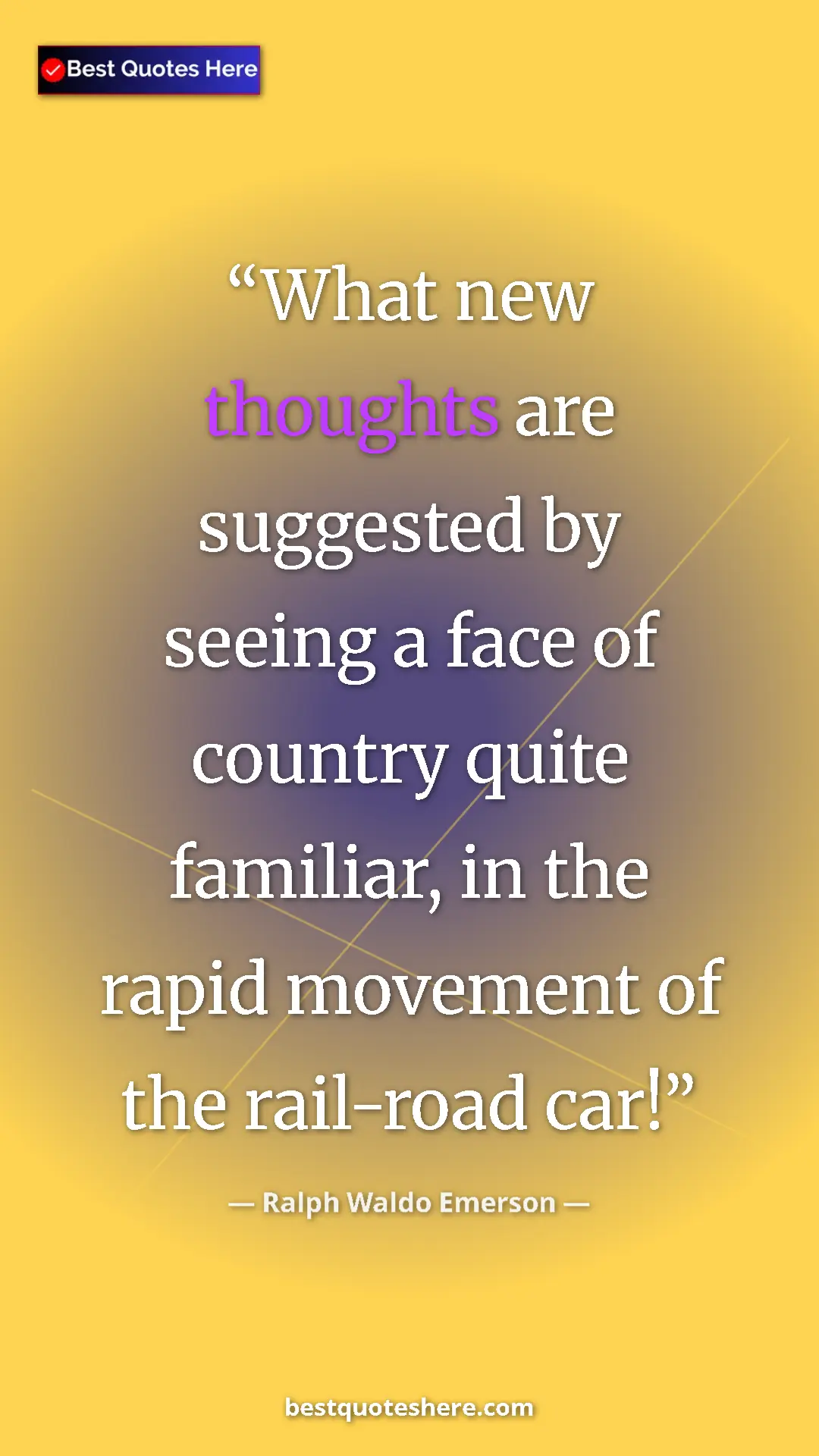 Ralph Waldo Emerson Quote Card: "What new thoughts are suggested by seeing a face of country..." Pinterest quote poster by Ralph Waldo Emerson: "What new thoughts are suggested by seeing a face of country..."