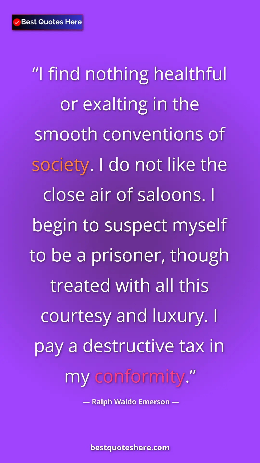 Ralph Waldo Emerson Quote Card: "I find nothing healthful or exalting in the smooth..." Pinterest quote poster by Ralph Waldo Emerson: "I find nothing healthful or exalting in the smooth..."