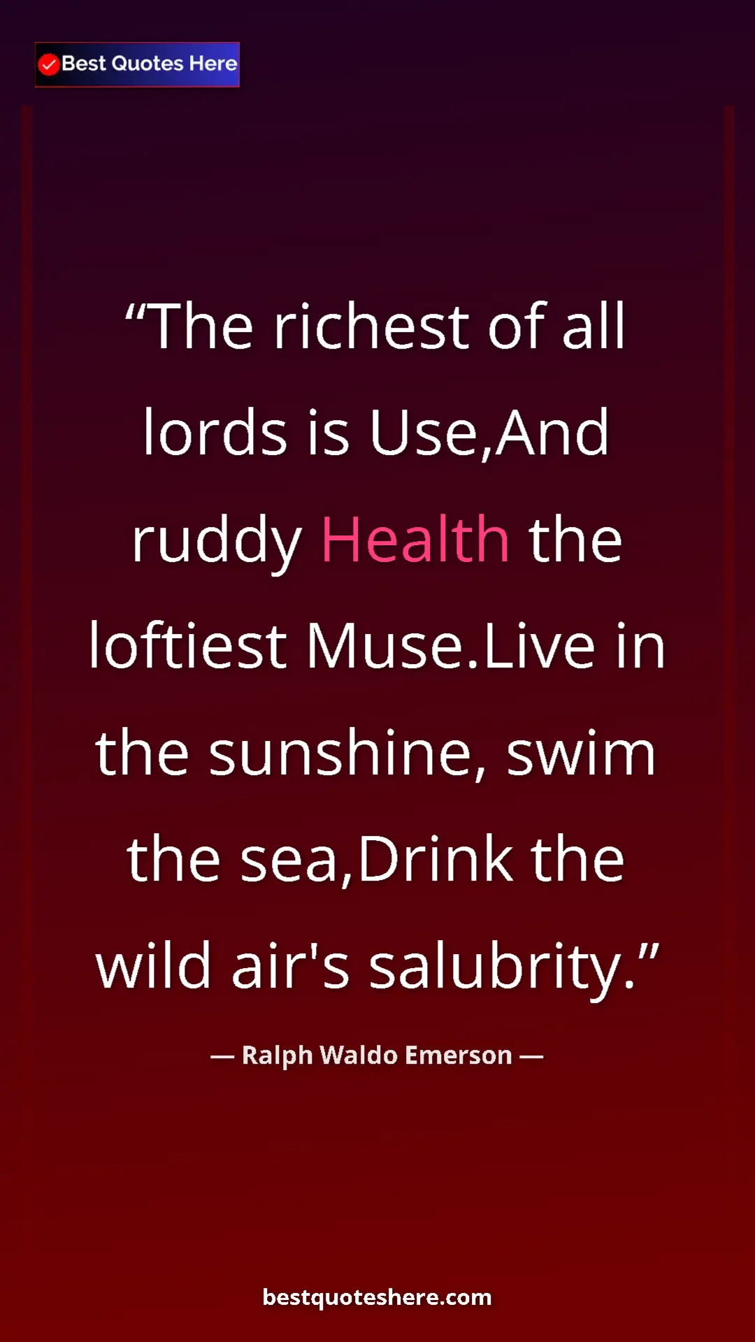 Ralph Waldo Emerson Quote Card: "The richest of all lords is Use,And ruddy Health the..." Pinterest quote poster by Ralph Waldo Emerson: "The richest of all lords is Use,And ruddy Health the..."
