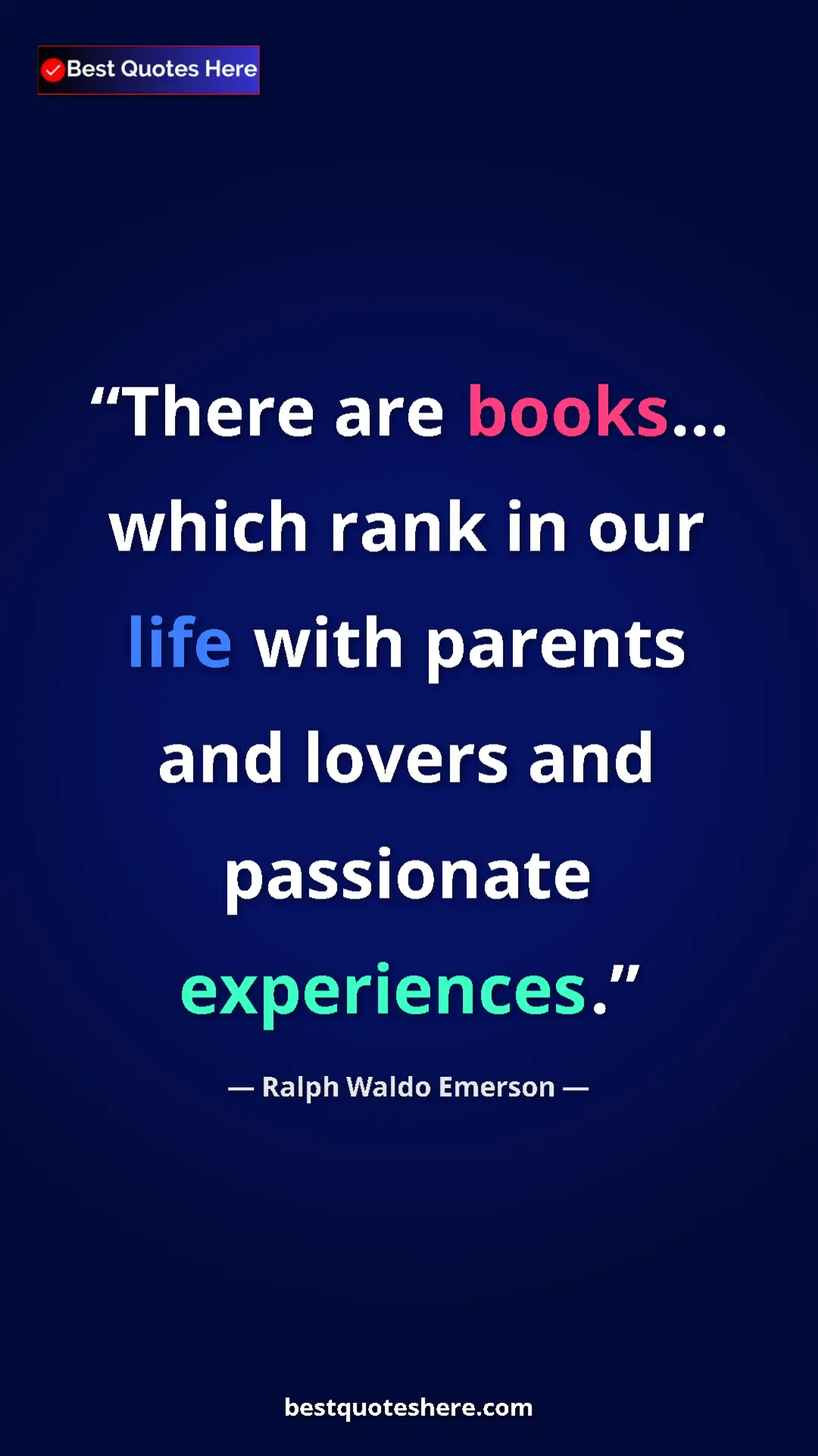 Ralph Waldo Emerson Quote Card: "There are books... which rank in our life with parents and..." Pinterest quote poster by Ralph Waldo Emerson: "There are books... which rank in our life with parents and..."