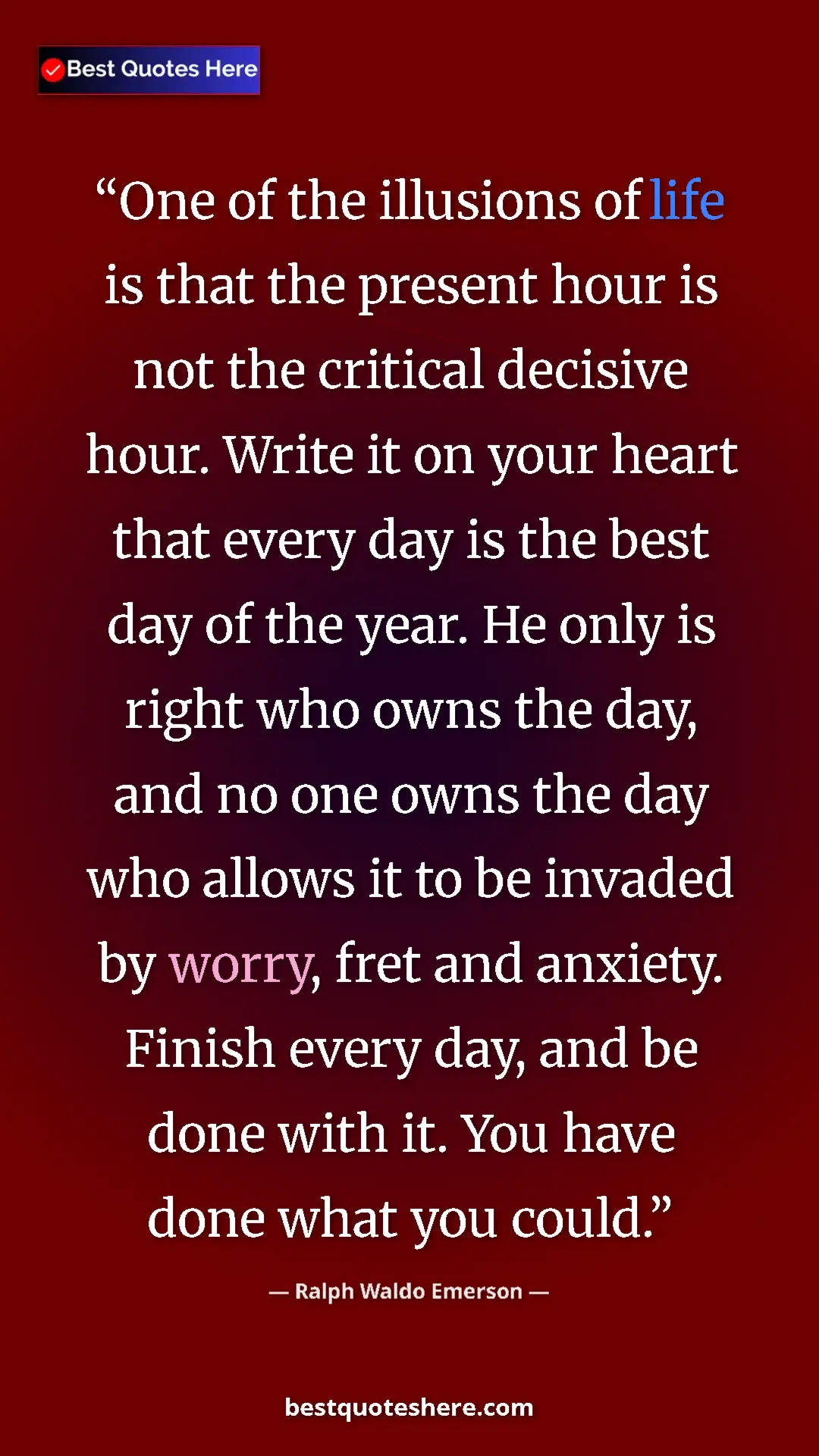 Ralph Waldo Emerson Quote Card: "One of the illusions of life is that the present hour is..." Pinterest quote poster by Ralph Waldo Emerson: "One of the illusions of life is that the present hour is..."