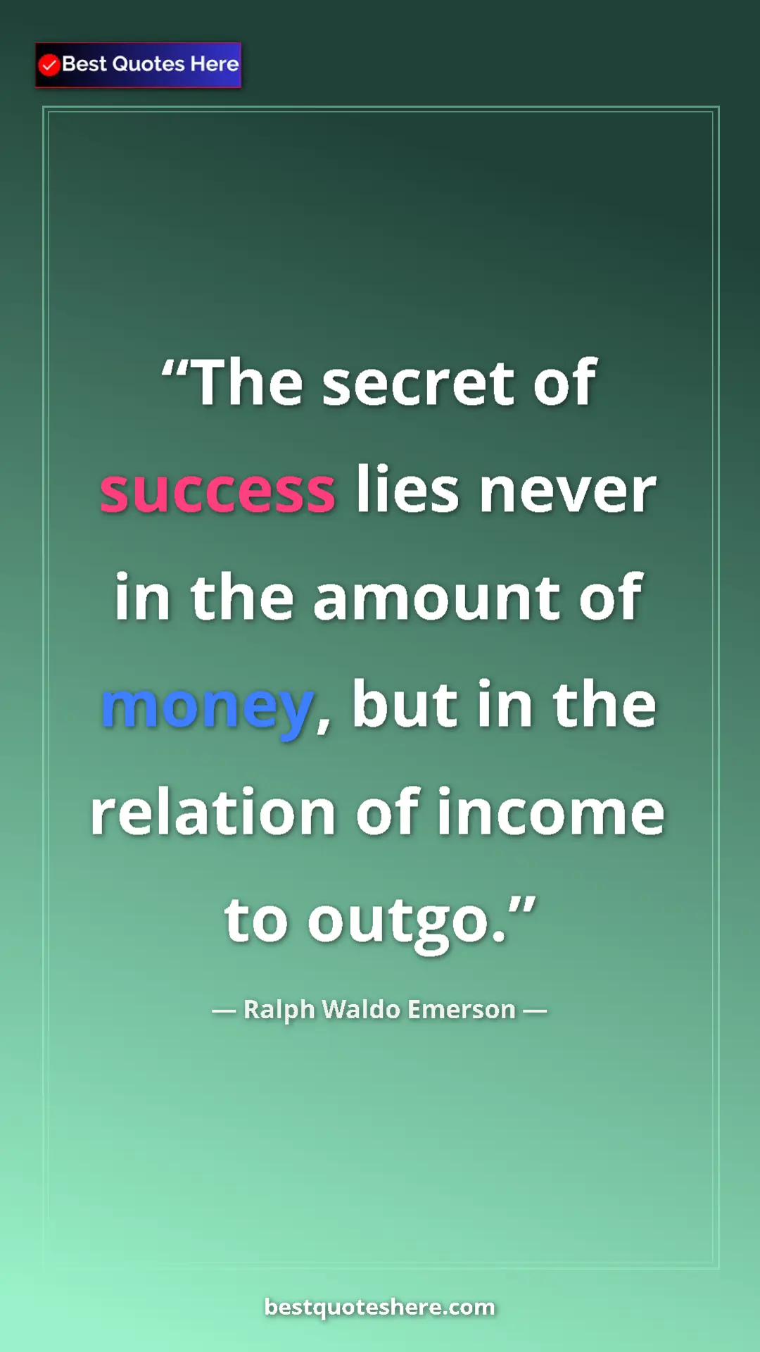 Ralph Waldo Emerson Quote Card: "The secret of success lies never in the amount of money,..." Pinterest quote poster by Ralph Waldo Emerson: "The secret of success lies never in the amount of money,..."
