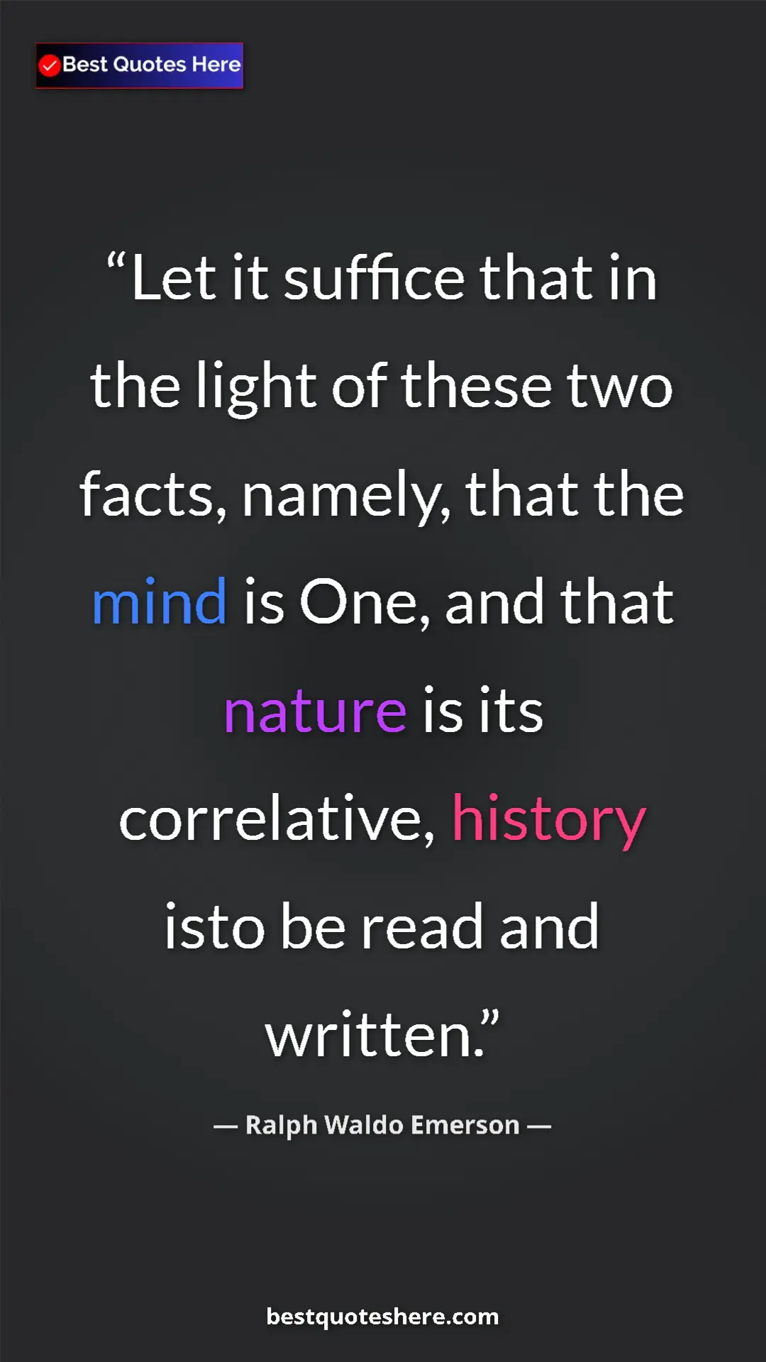 Ralph Waldo Emerson Quote Card: "Let it suffice that in the light of these two facts,..." Pinterest quote poster by Ralph Waldo Emerson: "Let it suffice that in the light of these two facts,..."