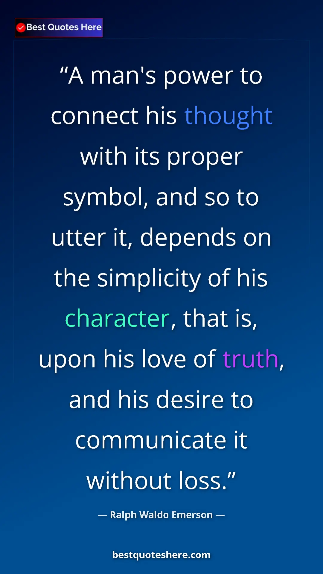 Ralph Waldo Emerson Quote Card: "A man's power to connect his thought with its proper..." Pinterest quote poster by Ralph Waldo Emerson: "A man's power to connect his thought with its proper..."